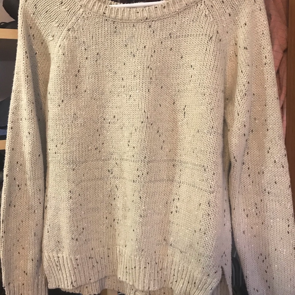 Speckled Cream Pullover Sweater w/ Leather Elbow Patches